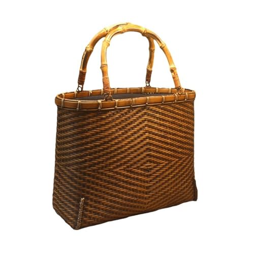 Bamboo Woven Beach Tote Bag - Summer Storage for Tea Set & Crafts - Ideal for Vacation and Outdoor Use