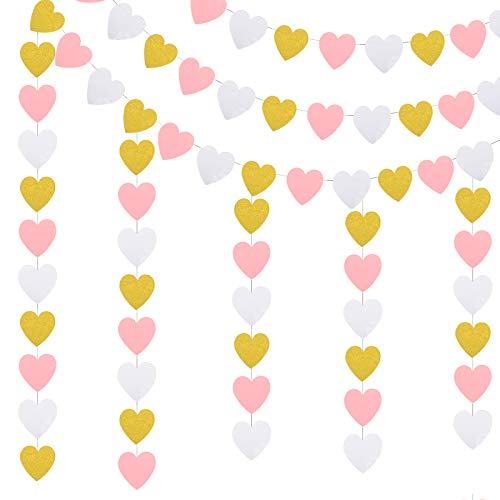 ZERHOK 3pcs Pancartas de Corazones Guirnaldas de Papel de Corazón Banner Colgante...
