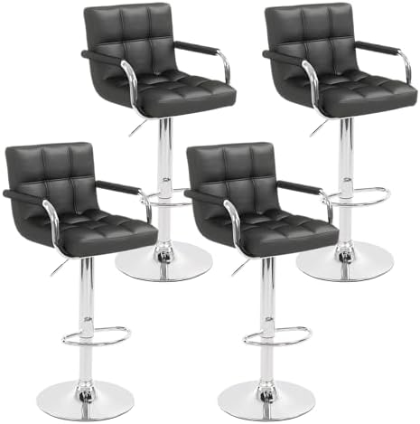 Modern PU Leather Bar Stools Set of 4, Adjustable Swivel Square B...