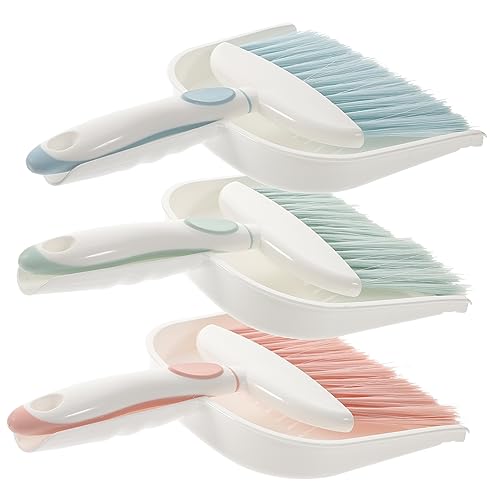 Healeved 3-Piece Mini Broom Dustpan Set Handheld Brush Dustpan Compact Indoor Floor Cleaning Kit Soft Bristles Easy Storage