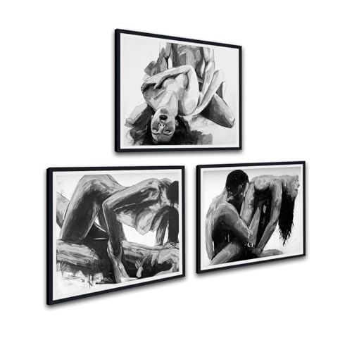 Schwarz-weißes gerahmtes Wandbild, sexy Kunst, sinnliches nacktes Paar, Leinwanddrucke, moderne Heimdekoration für Schlafzimmer, Badezimmer, Wäsche, Wanddekoration, fertig zum Aufhängen, 30,5 x 40,6 x