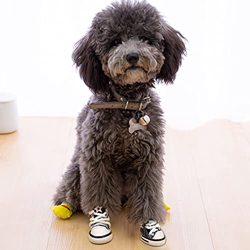 Magicorange 4 Pcs Pet Shoes Puppy Sport Denim Shoes, Outdoor Anti-Slip Sneaker Boot Causal Dog Shoes For Small Medium Size And Large Dogs (#5, Black) #TOP6