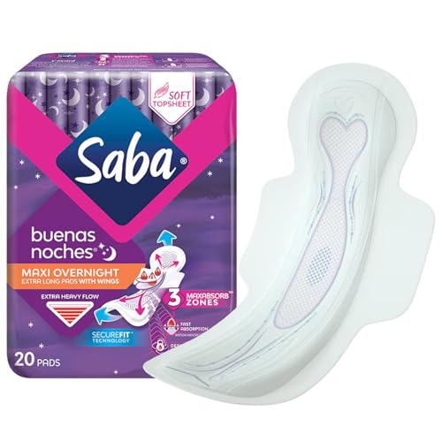 Image of Saba Buenas Noches Overnight Maxi Pads with Wings, Heavy Flow Protection, 40 Count (2-Pack)