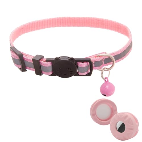 Image of Airtag Cat Collar Breakaway,Safety Kitten Collar with Apple Airtag Holder,Reflective GPS Cat Collar with Bell,Lightweigh Tracker Cat Collars for Girl Boy Cats,Kittens and Puppies (Pink Reflective)