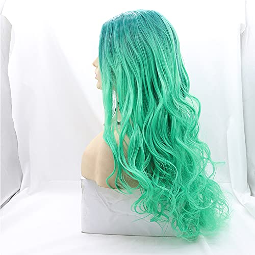Xiweiya Mixed Green Blue Synthetic Wigs 2 Tones Long Wavy Blue Green Wig Middle Part Heat Resistant Fiber For Women 24inch…… - Image 3