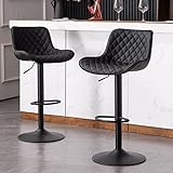 YOUTASTE Barhocker 2er Set Höhenverstellbar Drehbar Hocker mit Lehne Barstuhl Modern Tresenstuhl PU-Leder Bar Stühle Metall Gasdruckfeder Bar Stool für Kücheninseln Counter Island (Schwarz)