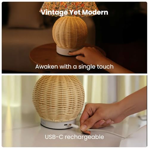 Image of Aesthetic Table Lamp with Detachable Lampshade | Decorative Pleated Fabric and Cane Bamboo Finish Lamp for Bedroom Decor | Home Decoration Items for Living Room | Gifts for Woman (Charm)
