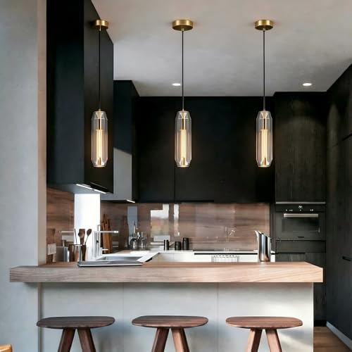Image of 11.8 inch Modern Pendant Light Fixture with Smoke Gray Crystal Lampshade, Adjustable Hanging Ceiling Pendant Lighting for Kitchen Island Dining Room Bar Counter
