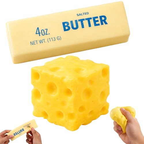 Butter Squishy Fidget Toys Adults 2 PCS Sensory Fidget Toys with Cheese Squishy and Butter Squishy Toy Soft Squeeze Toys for Adults Rebounding Help for Stress Relief and Focus for Office School