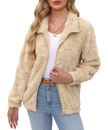 Women Fall Soft Fleece Sherpa Cardigan Warm Lightweight Furry Coat