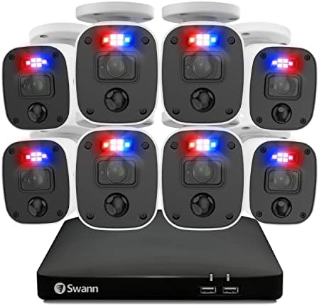Swann Security Camera, 1080p DVR Bullet Surveillance Cameras with 1TB HDD, 8 Channel 8 Cam, Indoor Outdoor Wired Surveillance Camera, Color Night Vision, Heat Motion Detection, LEDs