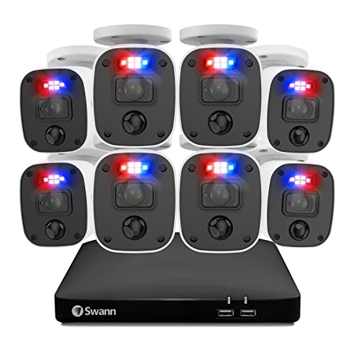 Swann Home Wired DVR 4K Security Camera System, 8 Channels, 8 Bullet Cameras Outdoor, 1TB HDD Storage, Color Night Vision, Bright Spotlights, Smart AI Alerts, Advanced Motion Detection, 24/7 Recording