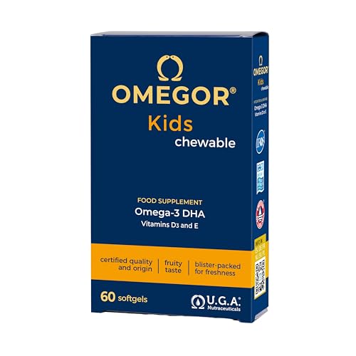 Omega 3 Bambini OMEGOR Kids 3+ Anni (60 Capsule Masticabili alla Frutta) - Ideale per Cervello, Vista, Ossa e Difese Immunitarie per Bambini con Vitamine D3 ed E - Ricco di EPA e DHA