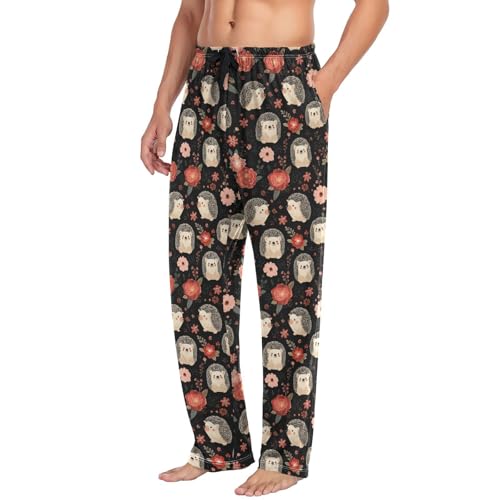 Aflyko Animal Men's Pajama Pants Hedgehog Vintage Floral Pjs Sleepwear Bottoms2