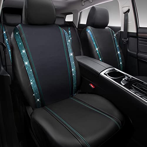 Image of CAR PASS Bling Car Seat Covers Full Set, Shining Rhinestone Diamond Waterproof Faux Leather Universal Fit 95% Automotive Glitter Crystal Sparkle Strips for Cute Women Girl, Full Set (Mint Diamond)