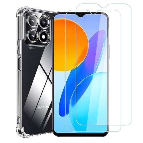 Asoway Funda para Honor X6 /Honor X8 5G /Honor 70 Lite con 2 Protector de Pantalla Cristal Templado, TPU Silicona Carcasa Protectora Transparente, Anti-Choque Caso con Esquinas Reforzadas Case