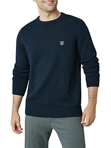 Chaps Men's Sweater - Heavyweight Classic Fit Knitted Cotton Crewneck Pullover Sweater for Men (Sizes: S-2XL), Size Large, Navy