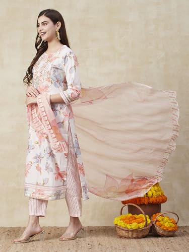 Image of ANNI DESIGNER Cotton Blend Women Kurta Pant With Dupatta