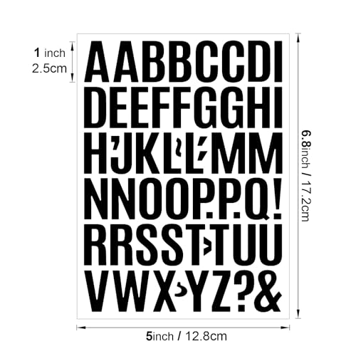 Image of 12 Sheets 1 Inch Black Letter Stickers - Vinyl Alphabet Stickers with Symbols, Self Adhesive Waterproof Letter Decals for Labeling, Storage Bins, Mailbox, Signs, DIY Crafts (Black)