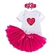 Body und Tutu Baby Mädchen Rock Tüll Haarband mit Schleife Komplett Herz Rosen Ballerina Baby 12 Monate Größe L Shooting Elegant Outfit Geschenk