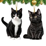Ornement De Chat De pour Arbre De Noël, Ornements De Noël Mignons Chats Noirs Et Blancs À Suspendre, Ornement d'amoureux des Chats, Ornement À Suspendre en Acrylique Imprimé sur Les 2 Côtés
