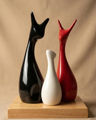 Image of Home Decor Lucky Deer Family Ceramic Figures Set of 3 | Matte Finish Decorative Showpieces for Living Room Office Dining Table | Elegant Gift Decor Items (Black, Red, White)