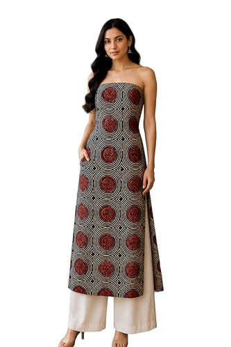 Image of Ethnics of Kutch Womens's Ajrakh Modal Silk Natural Dye Hand Block Print Unstitched Kurta Fabric