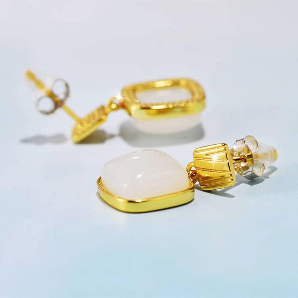 Ears925 Silver Ear Stud Earfemale Simple Temperament Square Natural Nephrite Fashion Student Ear Jewelry/As Shown