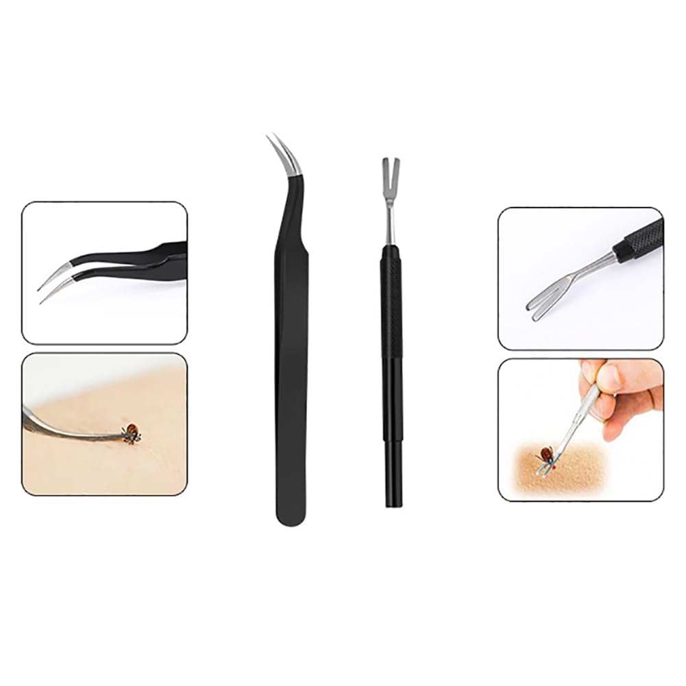 JIHUOO 3 Pcs Dog Tick Puller Cat Flea Tweezer Fine Point Curved Tweezer Pet Tick Removal Tool Dog Hiking Accessories with Storage Pouch - Image 4