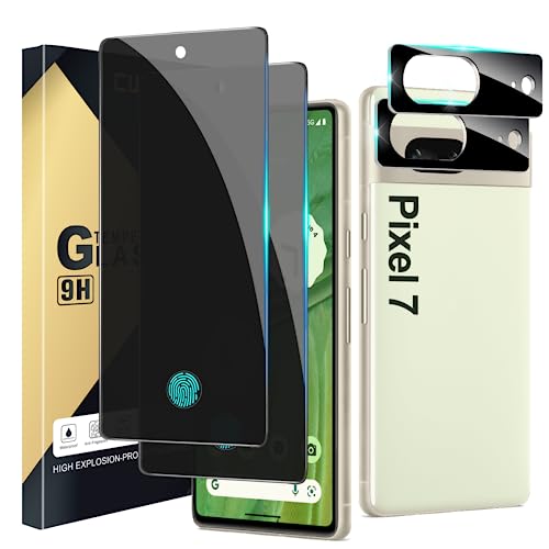 [2+2 Pack] Privacy Screen Protector Compatible with Pixel 7 5G 2 Tempered Glass Film with 2 Camera Lens Protectors High Clarity Bubble Free Anti-Spy Protection