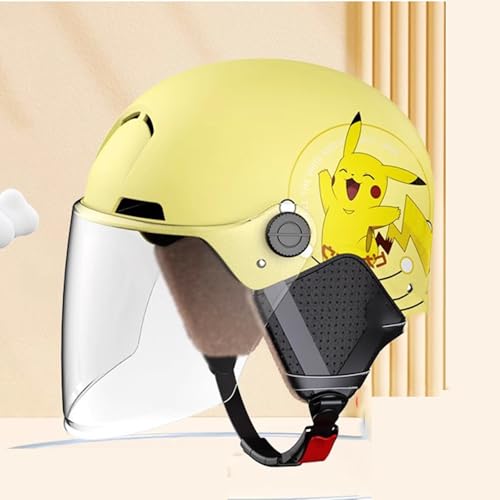 QJWMatic Casco De Motocicleta para Niños, Casco De Ciclomotor con Visera, Casco Jet, Casco Abierto De Medio Casco para Niños De 3 A 12 Años Aprobado ECE C,52-56CM