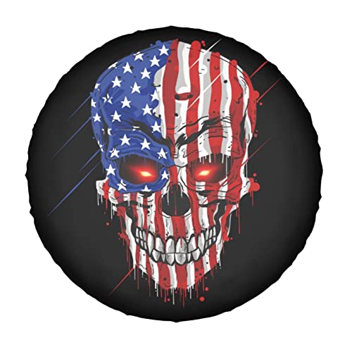 Image of American Flag Skull Patriotic Spare Tire Cover,Universal Wheel Tire Cover for Trailer, RV, SUV, Truck,Camper and Many Vehicle,Weatherproof Tire Protectors(16 inch for Diameter 29 inch-31 inch)