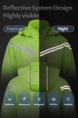 Image of CREATMO US Men's Packable Waterproof Running Rain Coats Reflective Cycling Jacket Windbreaker With Removable Hood