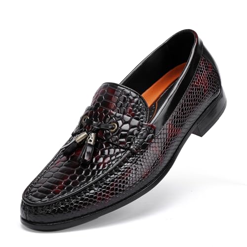 Men's Tassel Dress Shoes, Fashion Crocodile Printed Classic Leather Slip on Loafers Tassel Shoes