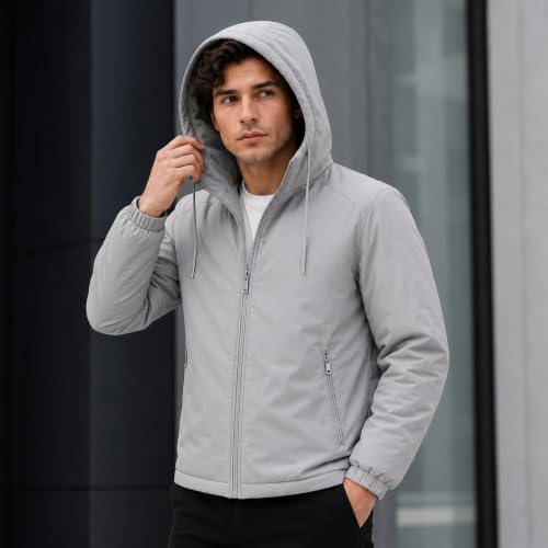 Image of MIA FASHION Men's Hooded Waterproof Rain Jacket Lightweight Wind Resistant Jacket with Zipper Pockets for Bike Riding, Travel & Outdoor Use