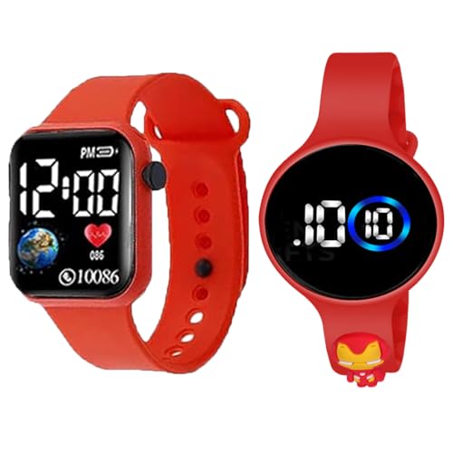 Image of Waterproof Digital LED Slim Round and Square Touch Colourful Display Wrist Watch for Boys & Girl's Stylish Kids Birthday Gift Digital Watch Combo of 2 Watches