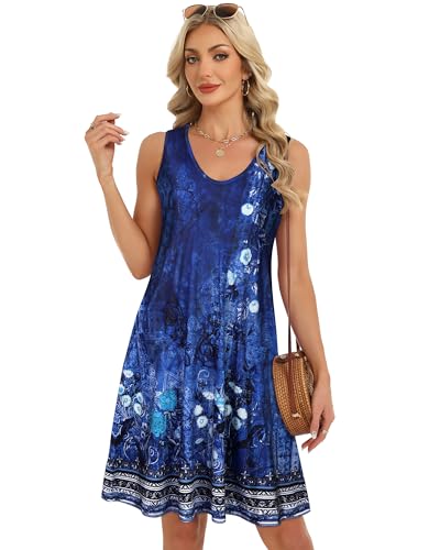 Image of elescat Womens Summer Dresses Casual V Neck Sleeveless Pockets Beach Loose Tank Sundress 2026