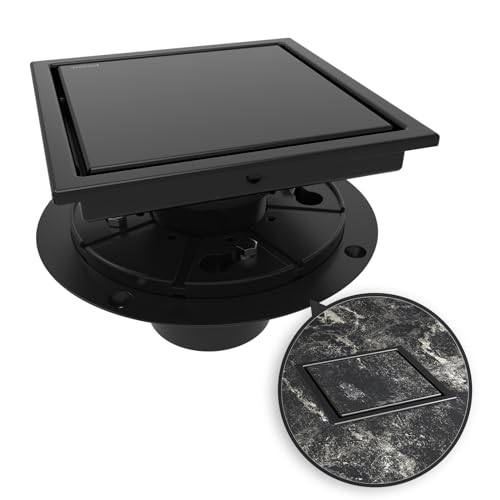 WEBANG 6 Inch Square Shower Drain Black Floor Drain with