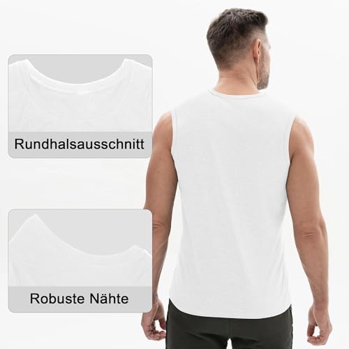 LiKing 3er Pack Unterhemden Herren 100% Baumwolle Tank Top Herren Gym Ärmelloses Unterhemd Ärmellos mit Rundhals Muskelshirt Sport Herren-Unterhemden Mehrfarbig Weiß S 3