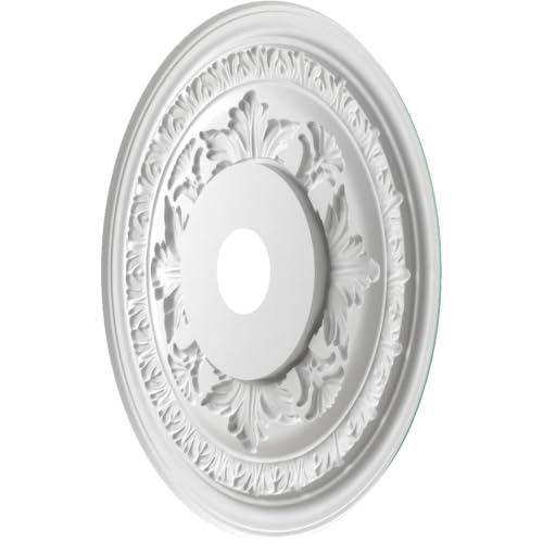 Image of Ekena Millwork CMP22BAFSM Baltimore Thermoformed PVC Ceiling Medallion (Fits Canopies up to 7 3 /4 inch), 22 inchOD x 3 1 /2 inchID x 1 inchP, Universal Pearl Metallic Sea Mist