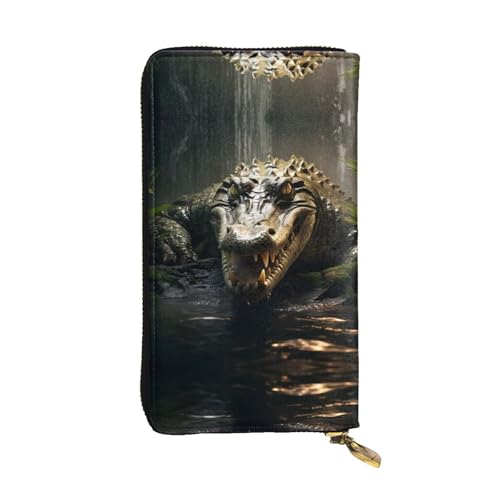 Stylish Crocodile surfaced Printing Leather Wallet - Long Clutch for Women, RDurable Material, 12 Card Slots, Zipper Compartments
