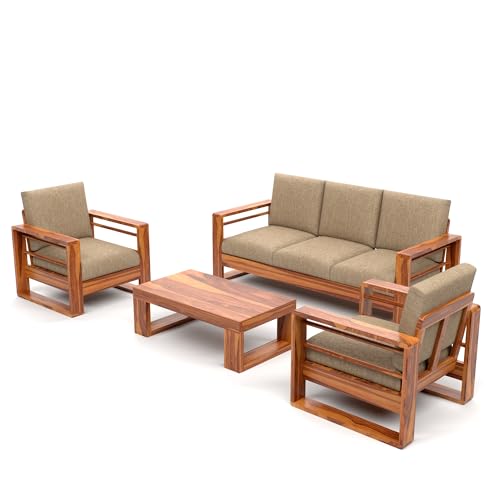 Image of Solid Sheesham Wood 5 Seater Sofa Set | (3+1+1) Five Person Sofa for Living Room | Stylish & Durable 5 Seater Sofa for Office & Home Furniture (Selen Honey, 5 Seater)