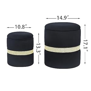 Adeco Round Storage Ottoman Set of 2, Modern Small Upholstered Velvet Vanity Chair Padded Footrest Stool Seat Footstool for Living Room Bedroom Kidsroom Coffee Table, Black Adeco Round Storage Ottoman Set of 2 Modern Small Upholstered Velvet Vanity Chair Padded Footrest Stool Seat Footstool for Living Room Bedroom Kidsroom Coffee Table Black