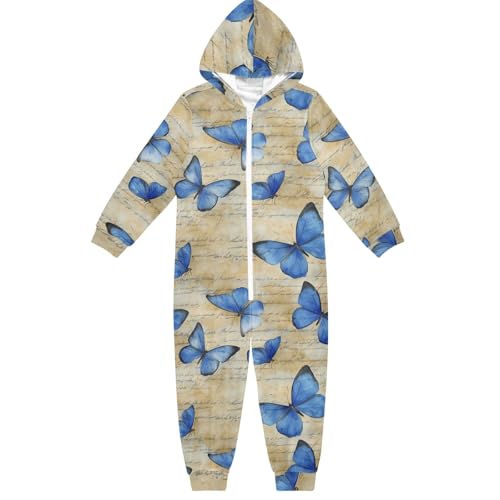 CHIFIGNO Mameluco vintage de mariposas azules para niños, disfraz de Halloween, Navidad, cosplay, sudadera suave con capucha para niños y niñas, 5-6T