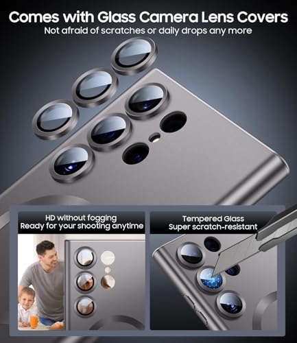 Image of DIZORO Samsung S24 Ultra Case, Compatible with Mag Safe Back Cover, Matte Luxury Metallic Luster Flexible TPU Wireless Charging Shockproof Case with Camera Protector Lens (Grey)