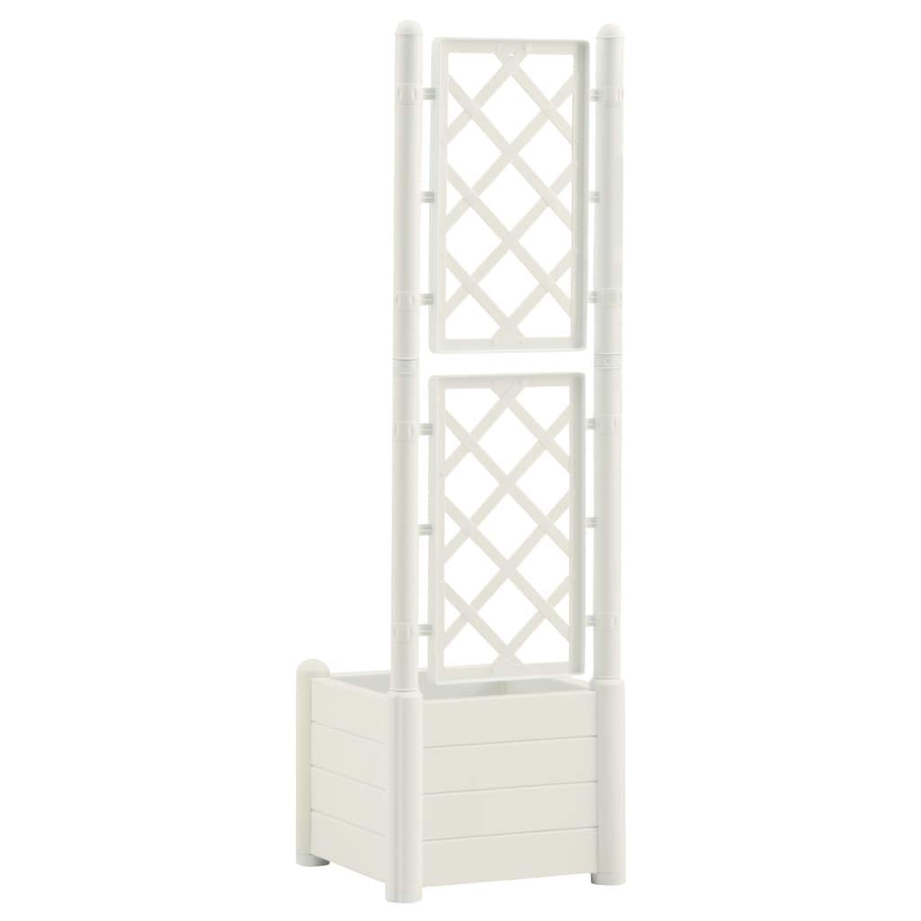 Pflanzkübel mit Spalier 43x43x142 cm Weiß, Blumentopf Groß aus wetterfestem PP, 30 L Volumen, Balkon und Garten, Modernes Design für Indoor Outdoor Nutzung