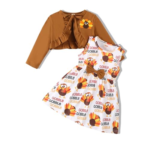 Toddler Girls Thanksgiving Dress and Cardigan Set Little Girls Thanksgiving Day Outfits Turkey Outfits