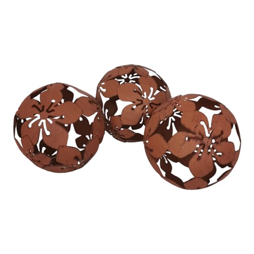 Goldbach Metallkugeln 3er Set 10cm Gartenkugeln rostfarben Blumen Kugel Rost Dekokugel Eisen