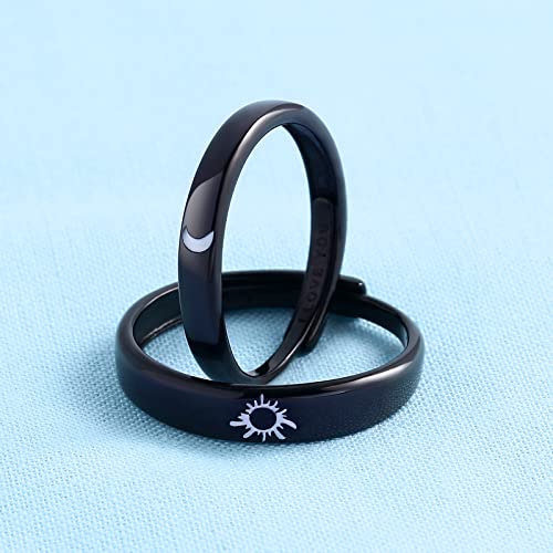 Beydodo 925 Silver Rings Custom Adjustable Sun and Moon Matching Rings Engraved I Love You Couples Rings Wedding3