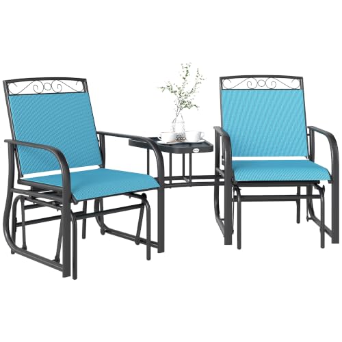 Outsunny Outdoor Glider Chairs with Coffee Table, Patio...